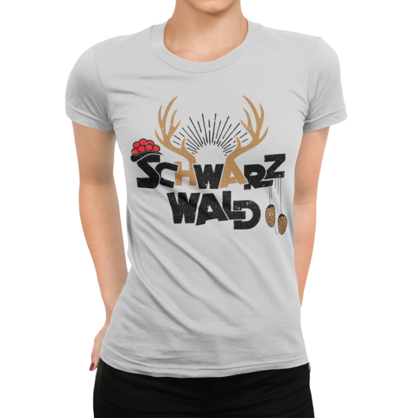 Schwarzwald andenken t-shirt - bollenhut kuckucksuhr und hirsch
