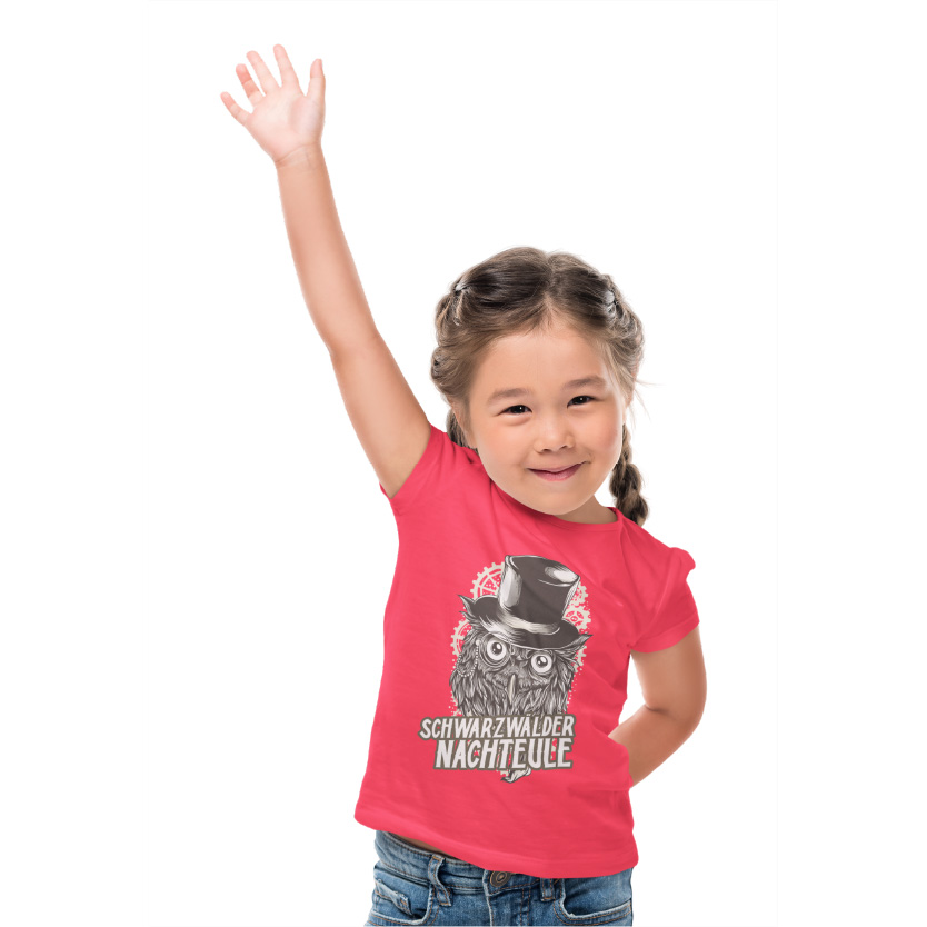 schwarzwald t-shirt - mit einer eule die einen zylinder traegt und die aufschrift schwarzwaelder nachteule