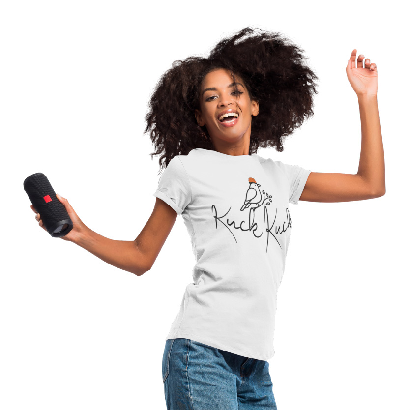 schwarzwald frauen t-shirt - Kuckuck ruf -mit der aufschrift kuckkuck und einer zeichnung von einem kuckuck mit bollenhut