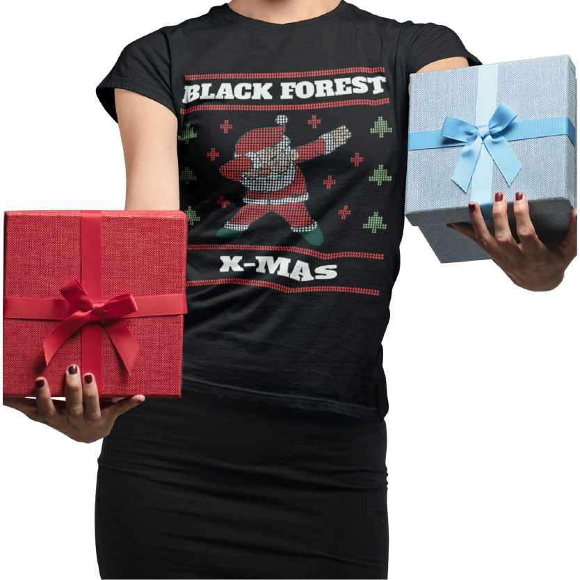 schwarzwald ugly christmas design mit einem dubbing nikolaus im weihnachtsmann kostuem das wir black forest santa nennen