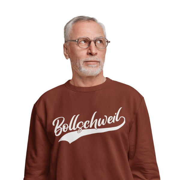 mann im studio mit braunem pulli mit motiv bollschweil