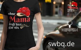 frau auf der strasse mit schwarzem t-shirt mit ohne mama geht hier gar nix design