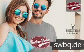 paerchen mit sonnenbrille mann mit grauem shirt mit baden-baden design
