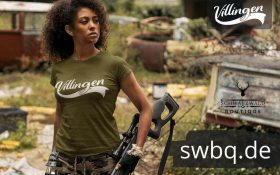 frau mit gewehr mit gruenem t-shirt mit villingen logo