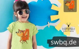 maedchen mit sonnenbrille und hellgruenem shirt mit 4. geburtstag schwarzwald motiv