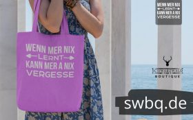 lila tasche mit wenn mer nix lern kann ma auch nix vergesse design