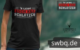 oberkoerper einer frau mit schwarzem tshirt mit slebe isch kei schlotzer bildmotiv