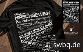 schwarzwald maenner t-shirt - mit schwarzwaelder traditionellen begriffen wie bollenhut und kuckucksuhr