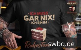 schwarzes t-shirt mit ruhestand mit schwarzwaelder design